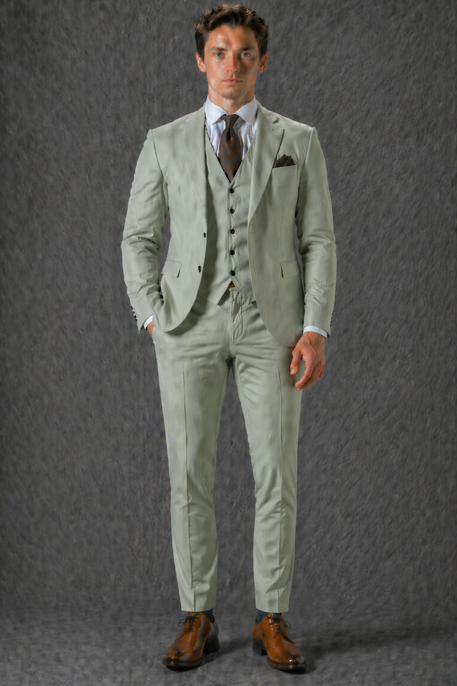 Sage Green Cotton Slim Fit Suit — Custom Made to Measure