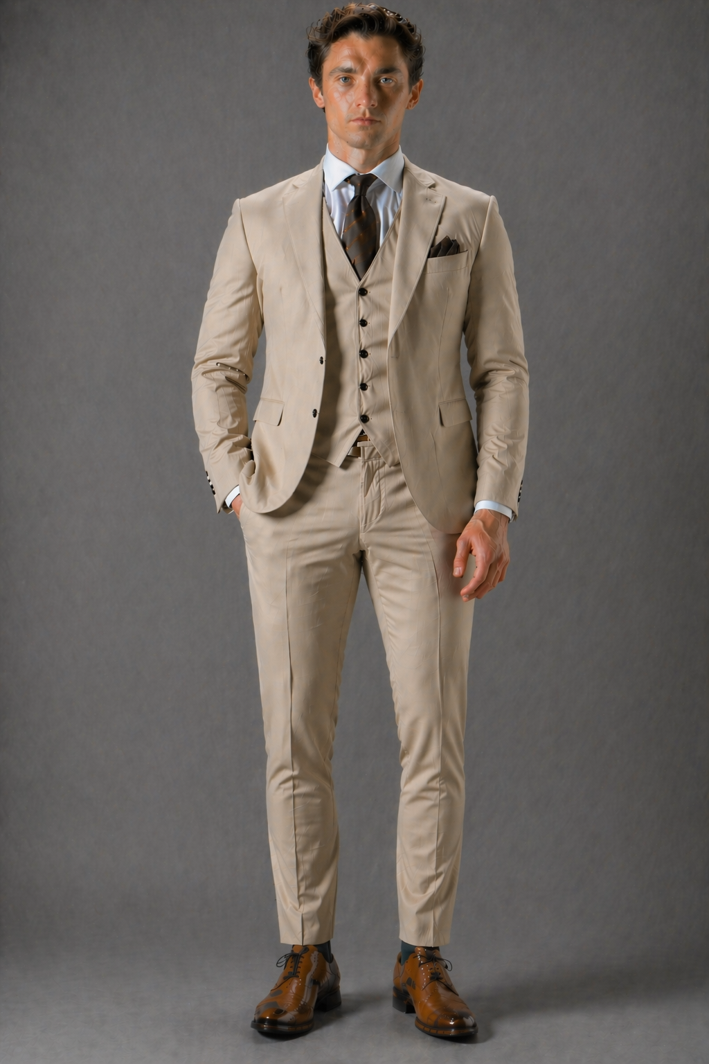 Sand Cotton Slim Fit Suit — Custom Made to Measure