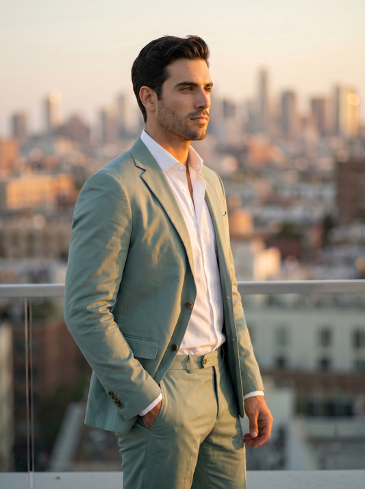 Seafoam Cotton Suit — Custom Made to Measure - side view