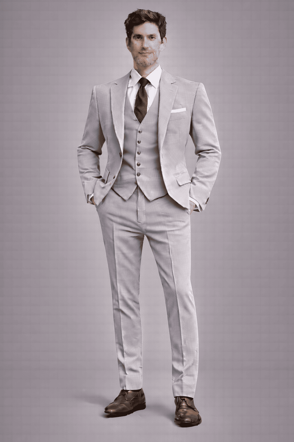 Silver Cotton Slim Fit Suit — Custom Made to Measure