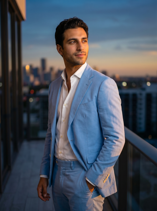 Sky Blue Cotton Suit — Custom Made to Measure - side view