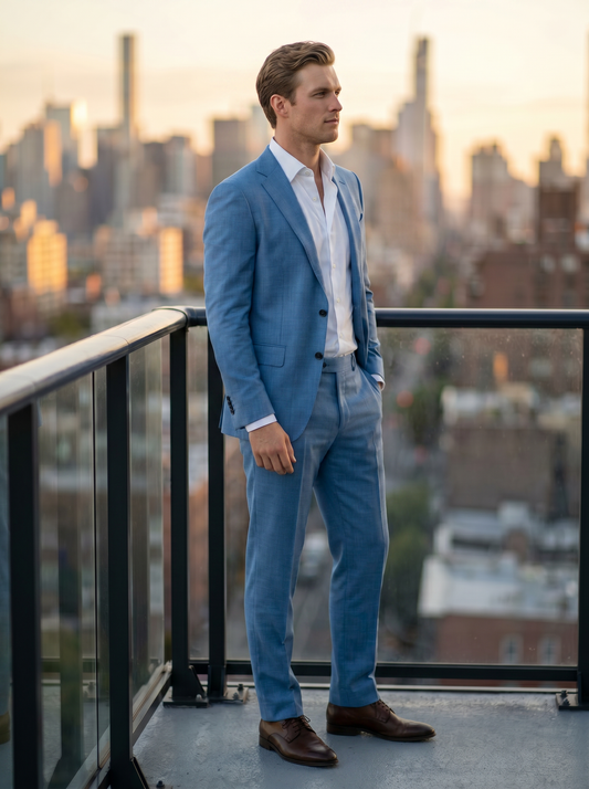 Sky Blue Wool Groomsmen Suit — Custom Made to Measure - side view