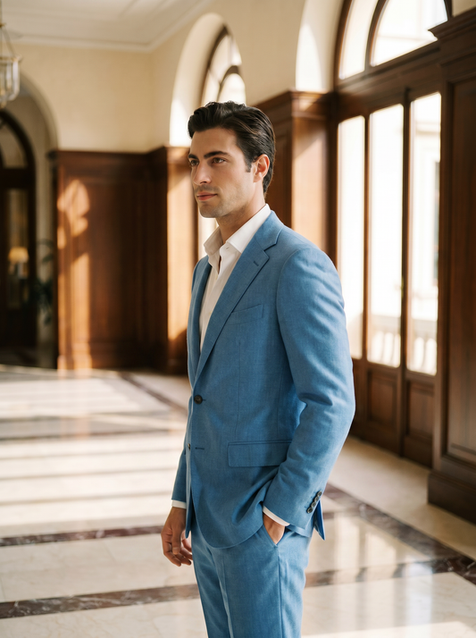 Sky Blue Wool Suit — Custom Made to Measure - side view