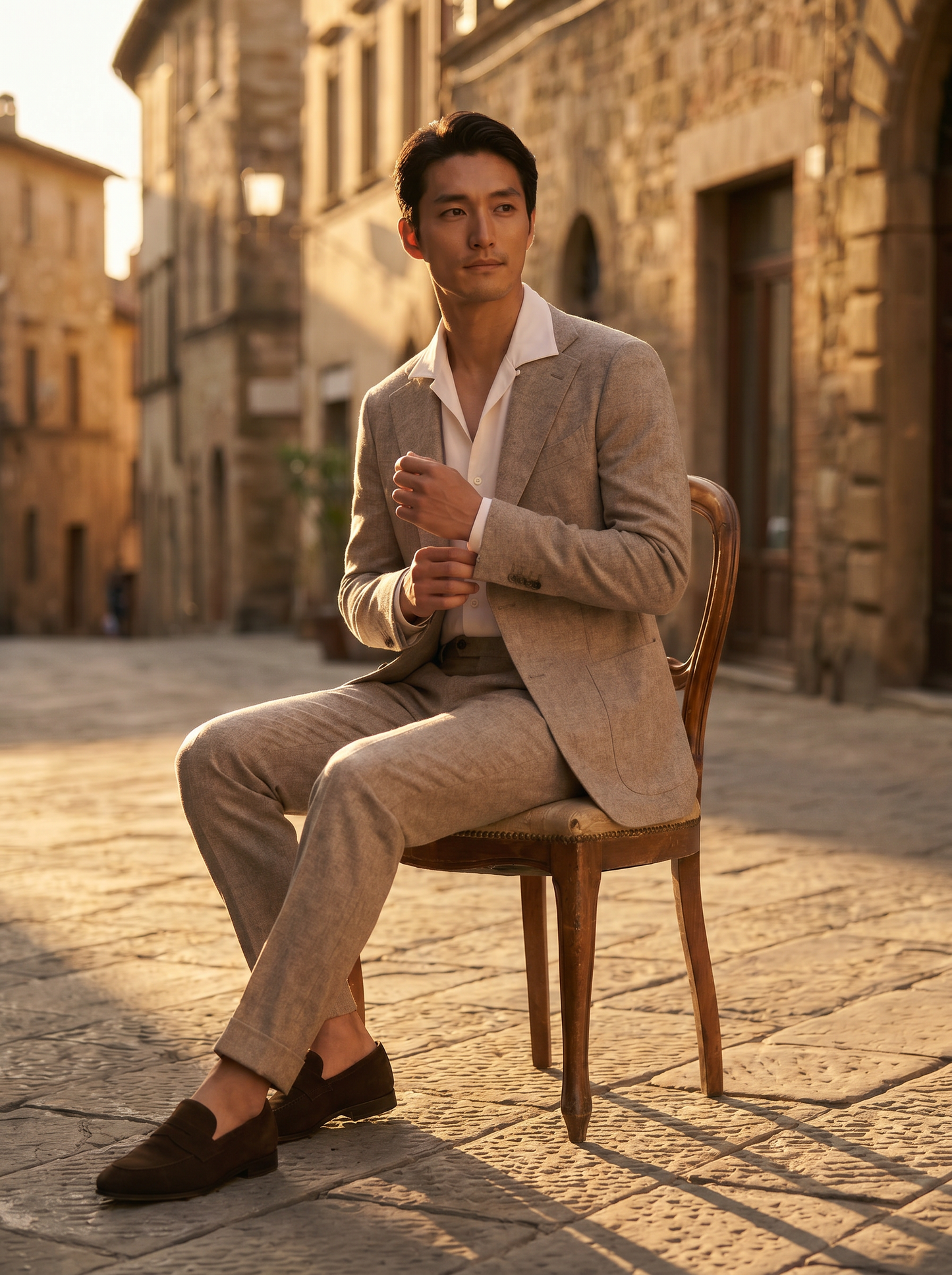 Stone Wool Suit — Custom Made to Measure - seated view