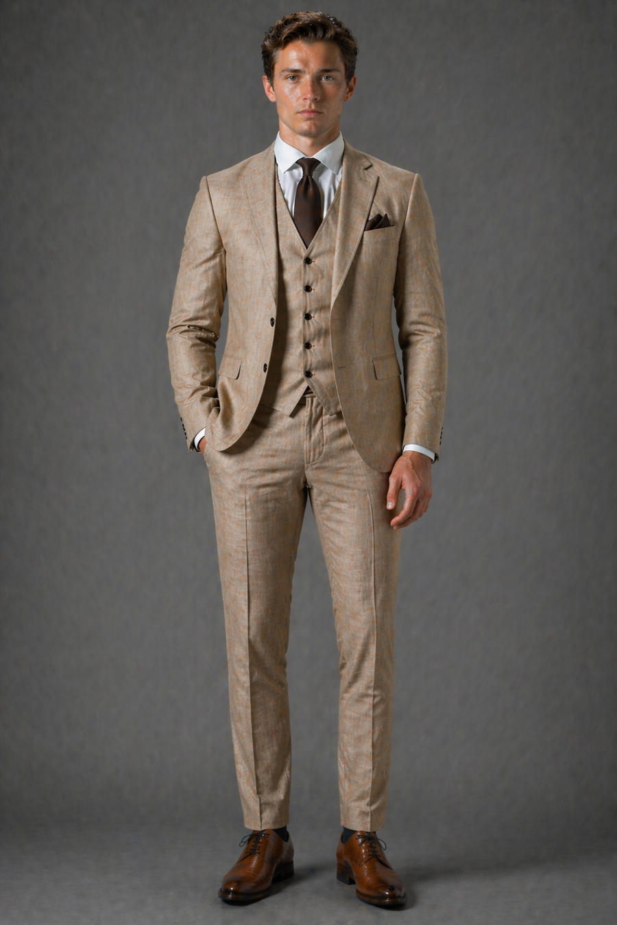 Tan Linen Father of the Bride Suit — Custom Made to Measure