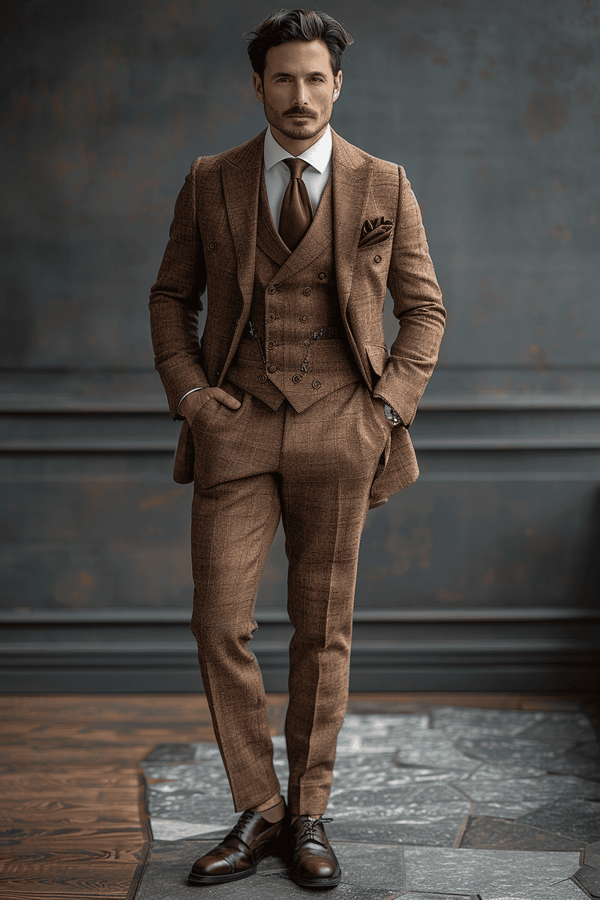 Tan Silk Blend Cocktail Party Suit — Custom Made to Measure