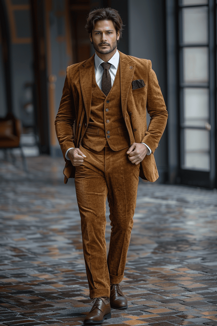 Tan Velvet Cocktail Party Suit — Custom Made to Measure