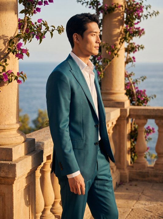Teal Silk Blend Suit — Custom Made to Measure - side view