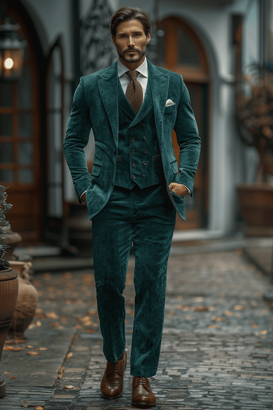 Teal Velvet Cocktail Party Suit — Custom Made to Measure
