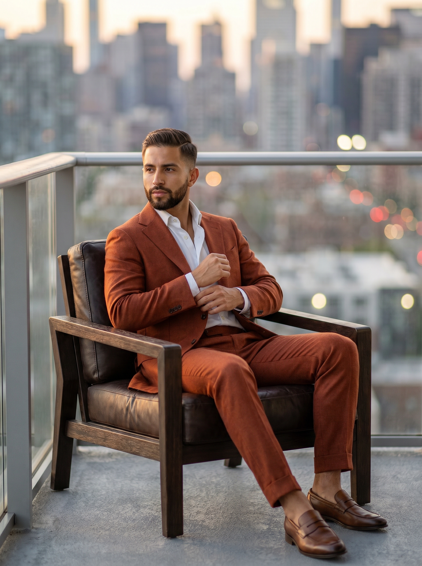 Terracotta Wool Suit — Custom Made to Measure - seated view