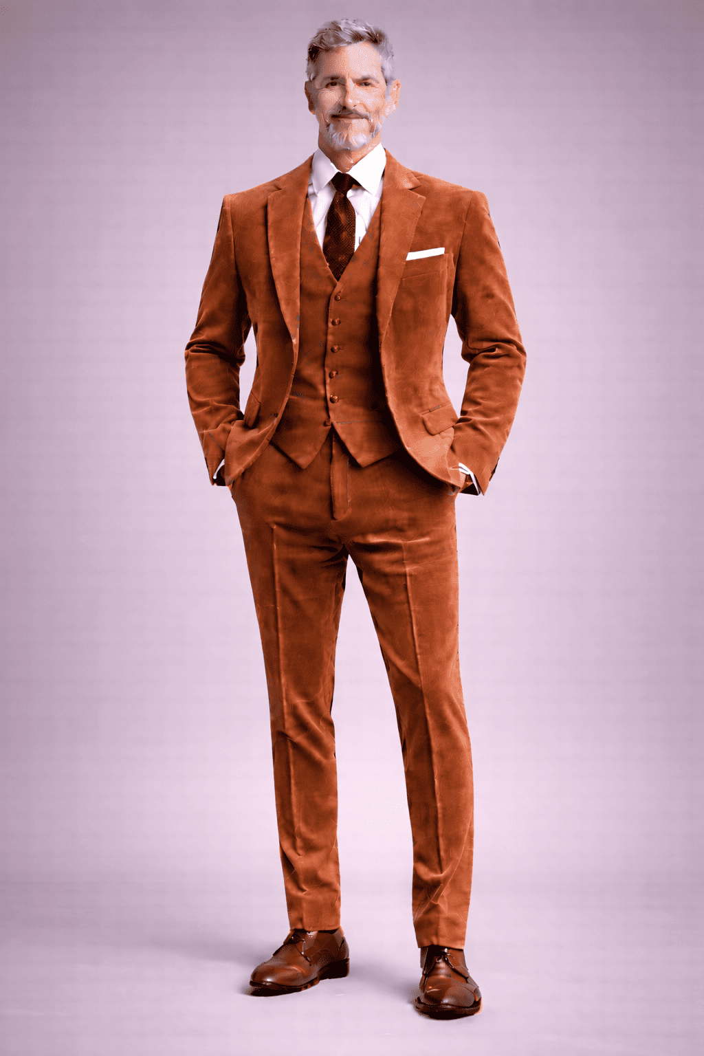 Terracotta Velvet Slim Fit Suit — Custom Made to Measure