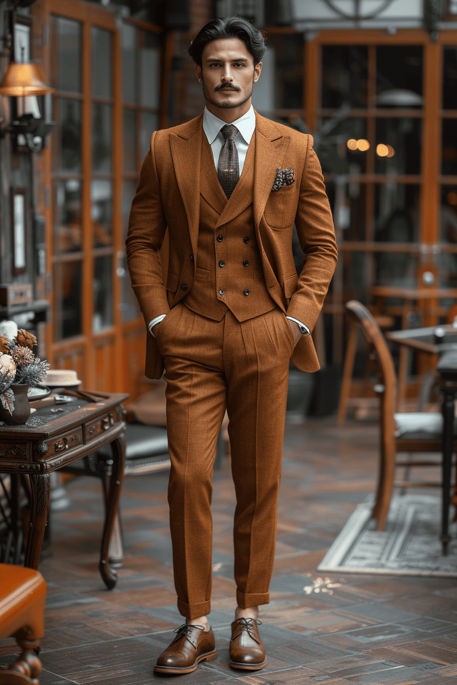 Terracotta Wool Cocktail Party Suit — Custom Made to Measure