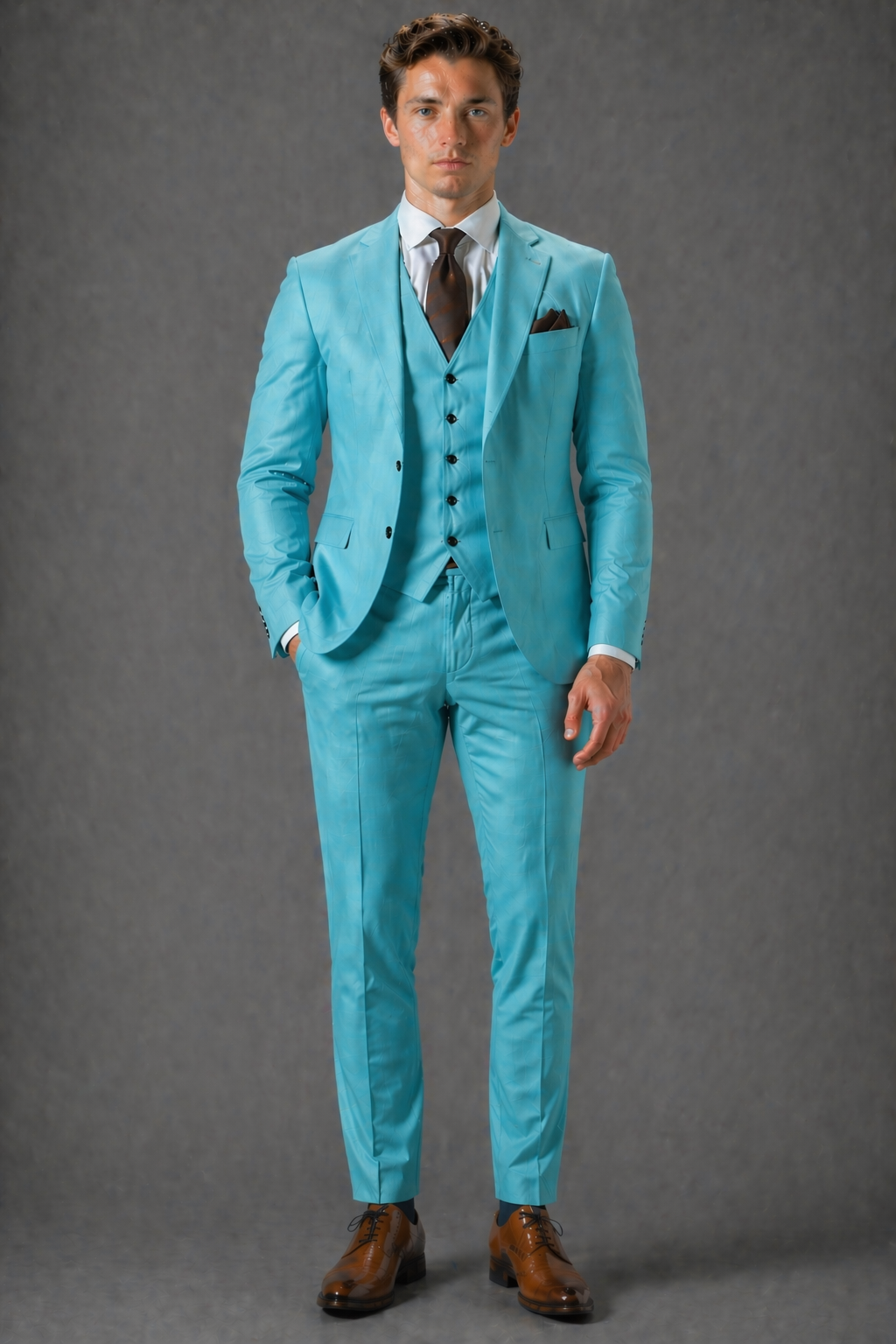 Turquoise Cotton Slim Fit Suit — Custom Made to Measure