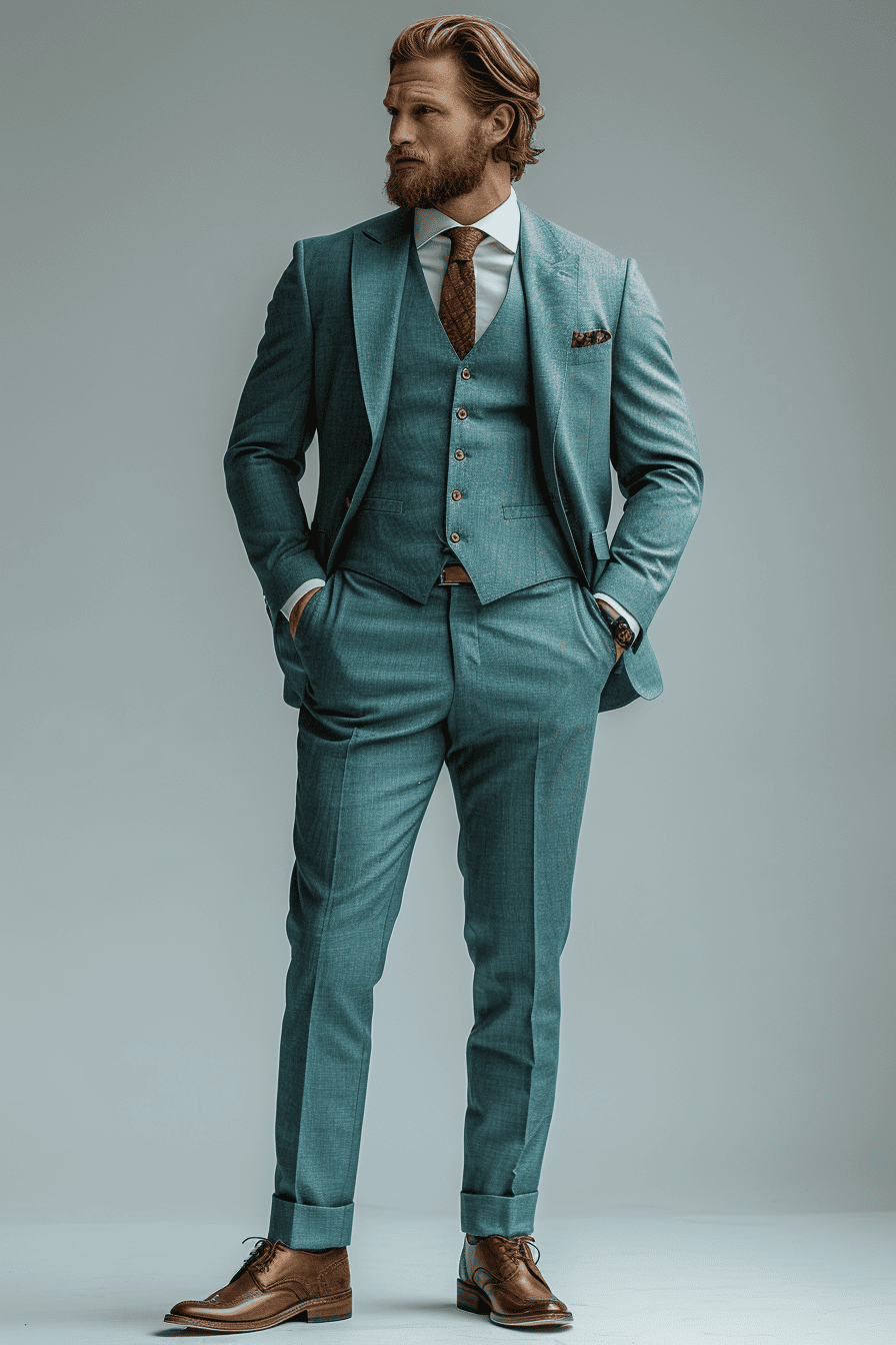 Turquoise Silk Blend Cocktail Party Suit — Custom Made to Measure
