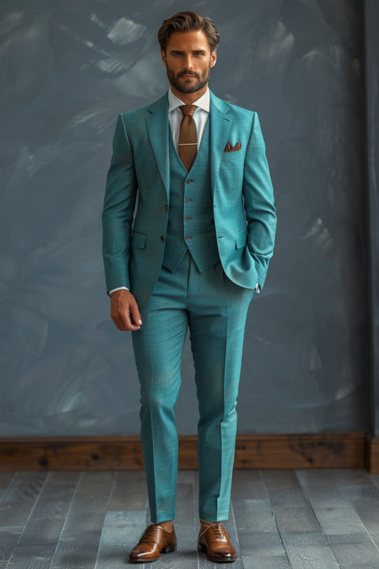 Turquoise Wool Cocktail Party Suit — Custom Made to Measure