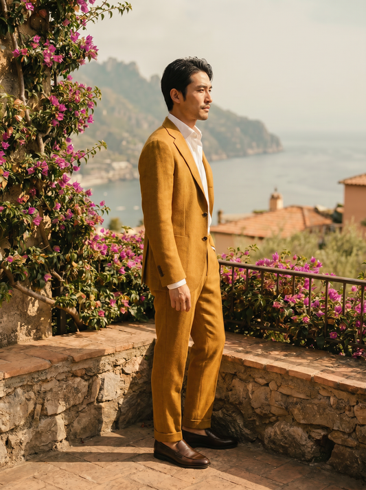 Warm Mustard Wool Groomsmen Suit — Custom Made to Measure - side view
