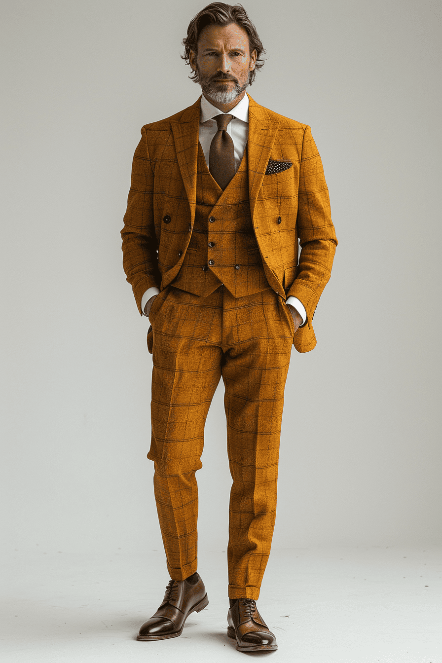 Warm Mustard Cotton Father of the Bride Suit — Custom Made