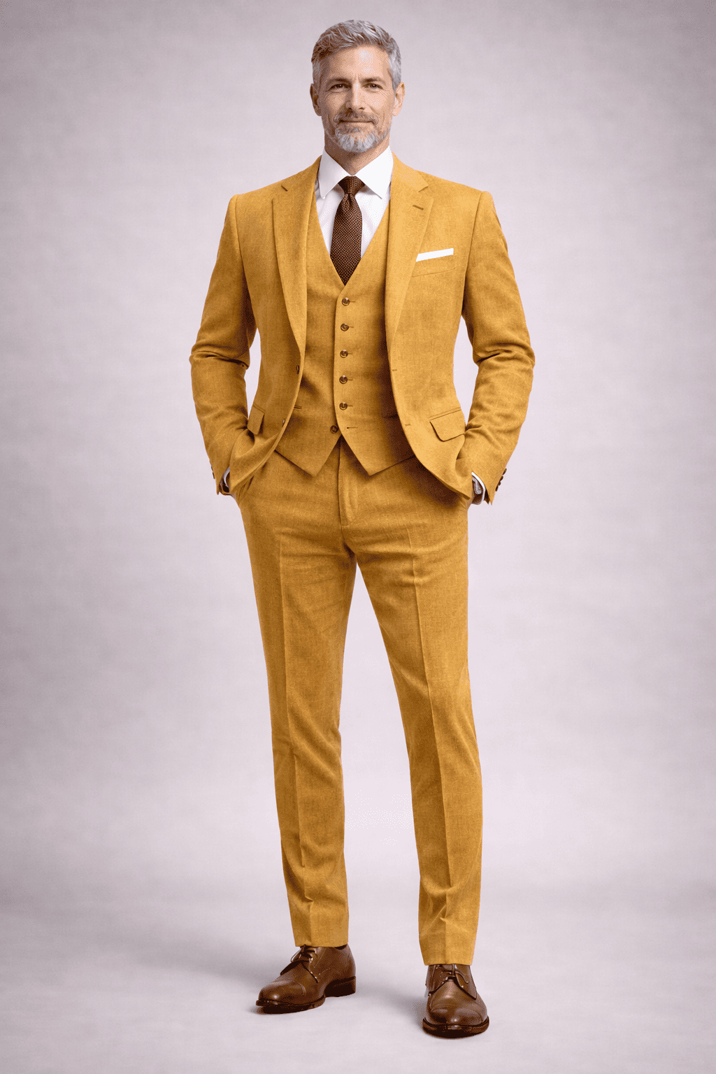 Warm Mustard Linen Father of the Bride Suit — Custom Made