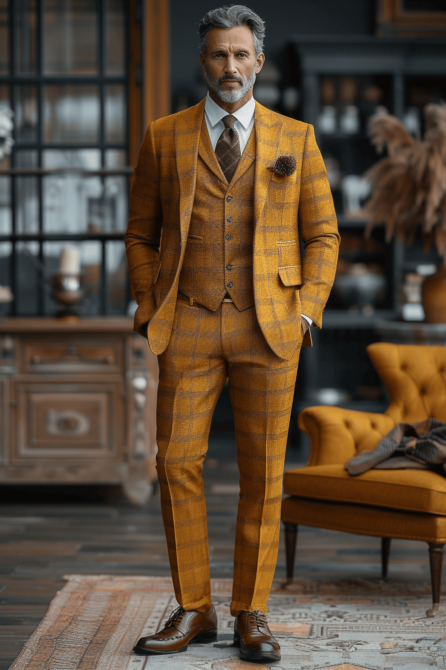 Warm Mustard Wool Cocktail Party Suit — Custom Made to Measure