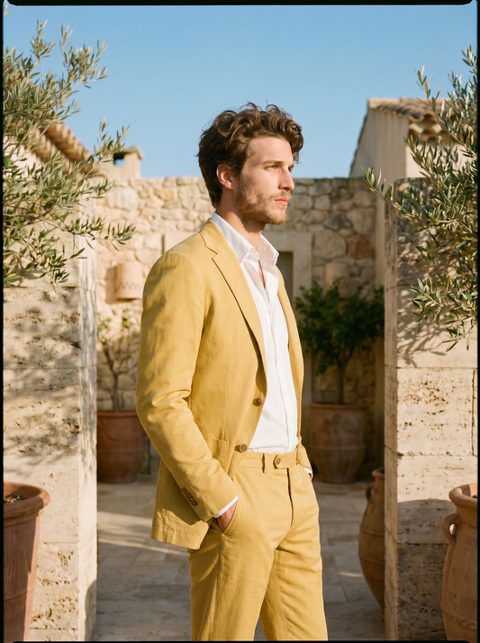 Yellow Cotton Suit — Custom Made to Measure - side view