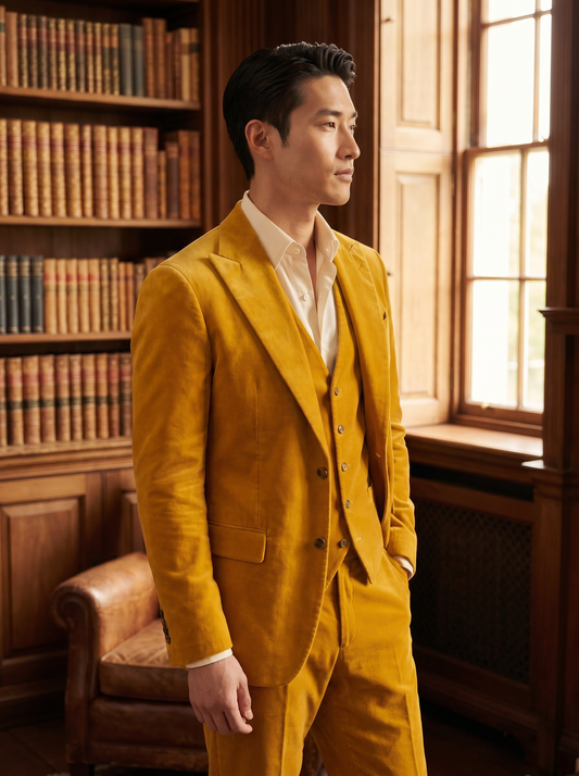 Yellow Velvet 3-Piece Suit — Custom Made to Measure - side view