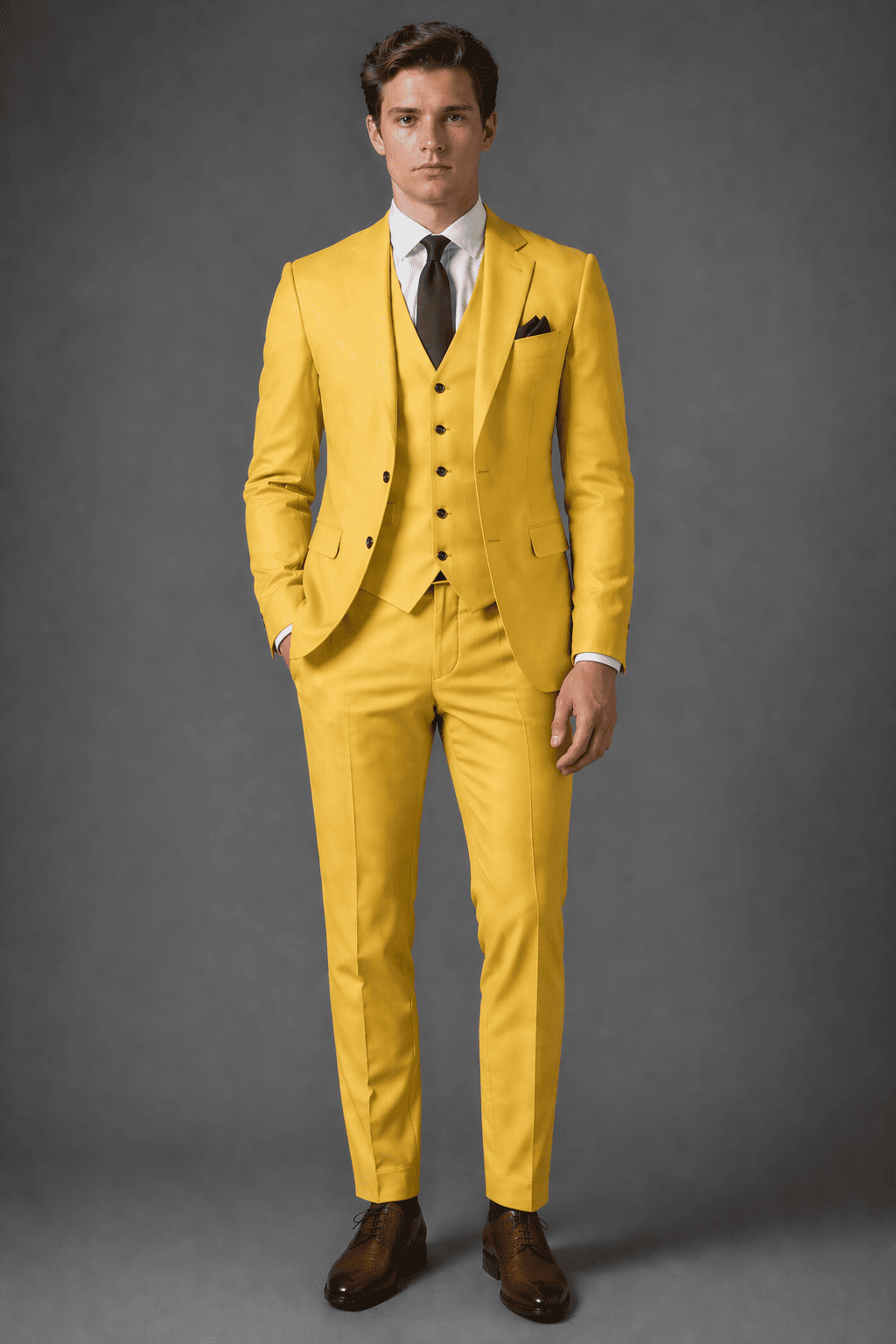 Yellow Cotton Slim Fit Suit — Custom Made to Measure