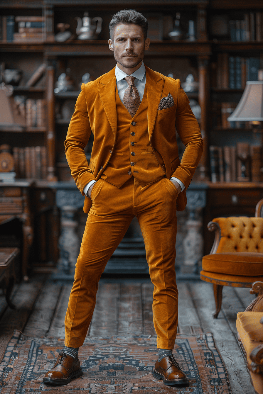 Yellow Velvet Cocktail Party Suit — Custom Made to Measure