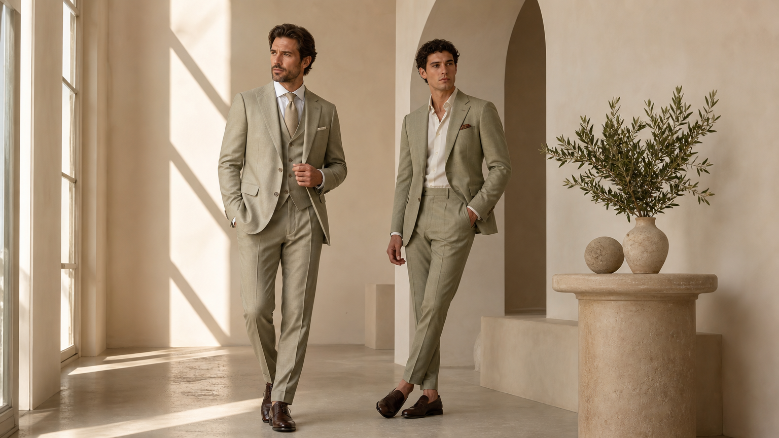 Custom Sage Beige Suits
