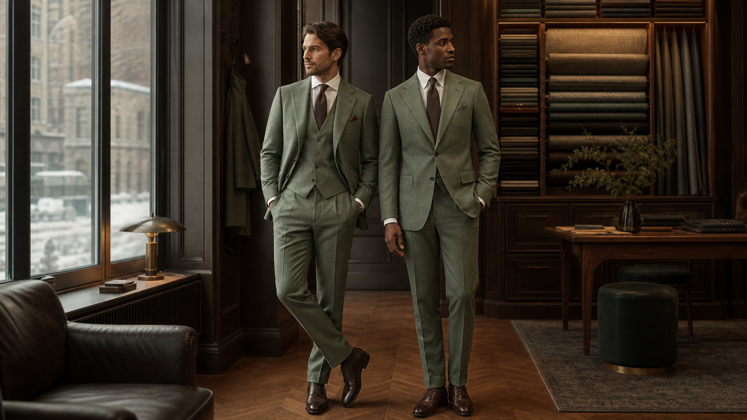 Sage Green Wool Suits | Custom Made to Measure