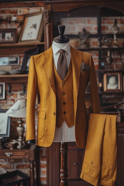 Mustard Yellow Linen Suit — custom made to measure men's suit by SuitedNoir