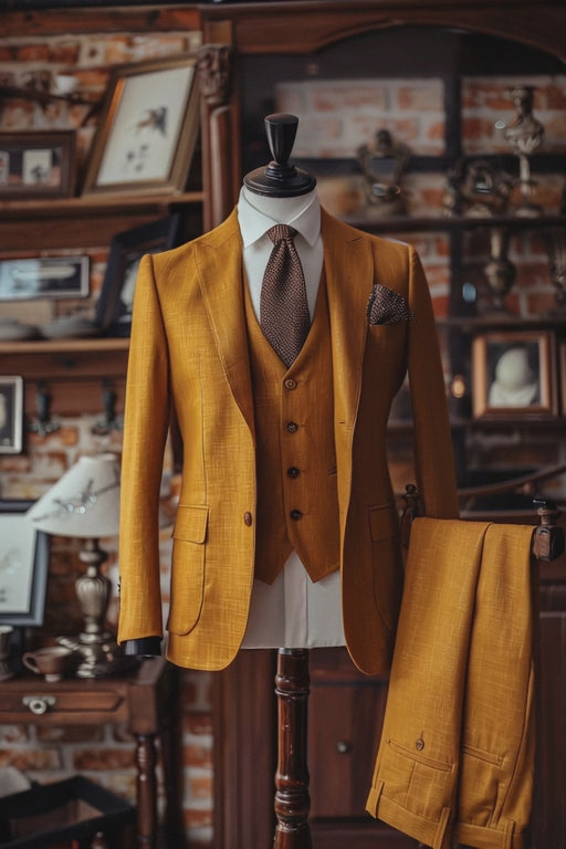 Mustard Yellow Linen Suit — custom made to measure men's suit by SuitedNoir