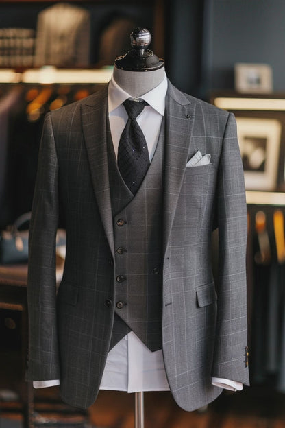 Charcoal Grey Check Linen Suit — custom made to measure men's suit by SuitedNoir