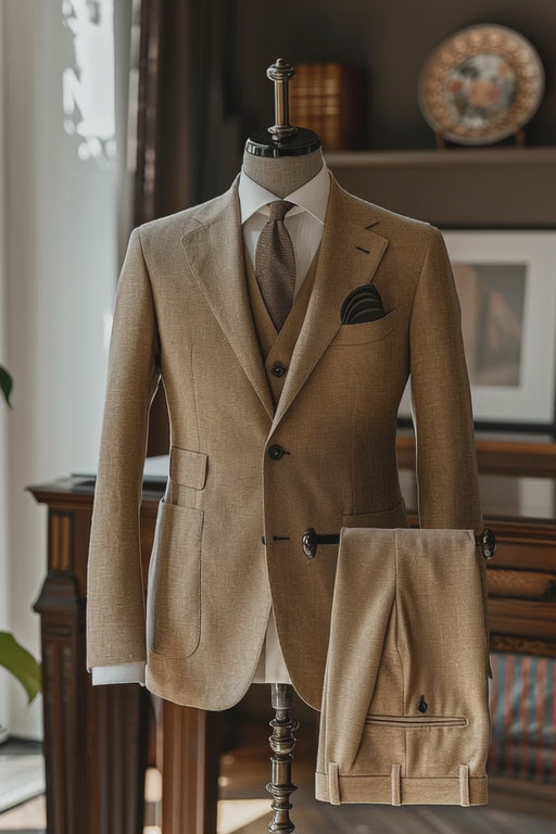 Light Brown Beige Linen Suit — custom made to measure men's suit by SuitedNoir