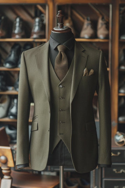 Soft Dark Sage Green Linen Suit — custom made to measure men's suit by SuitedNoir