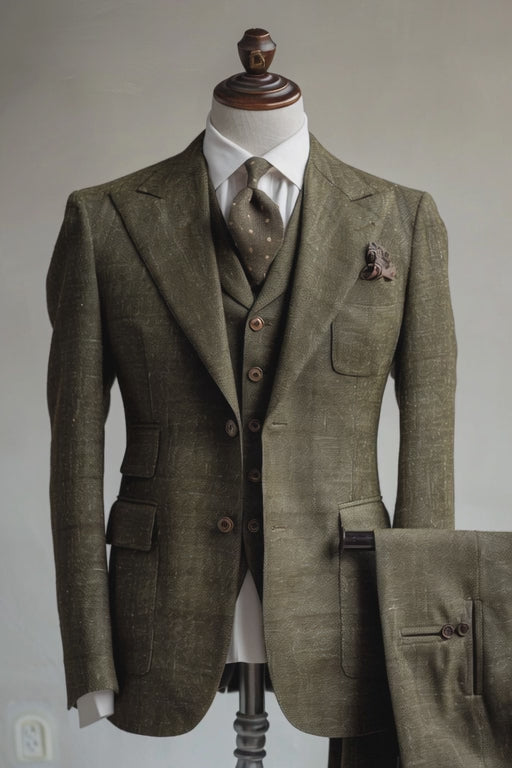 Olive Green Linen Suit — custom made to measure men's suit by SuitedNoir