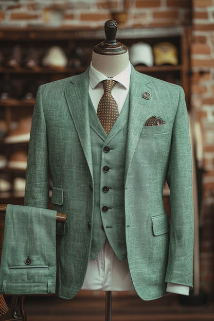 Dark Mint Green Linen Suit — custom made to measure men's suit by SuitedNoir