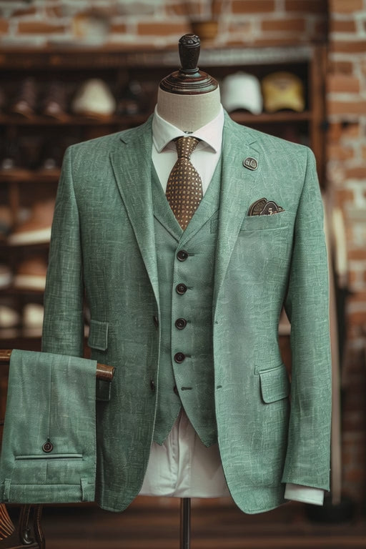 Dark Mint Green Linen Suit — custom made to measure men's suit by SuitedNoir