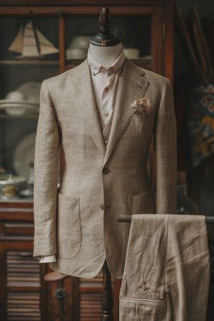 Men's Camel Linen Suit — Custom Made to Measure | SuitedNoir — 2