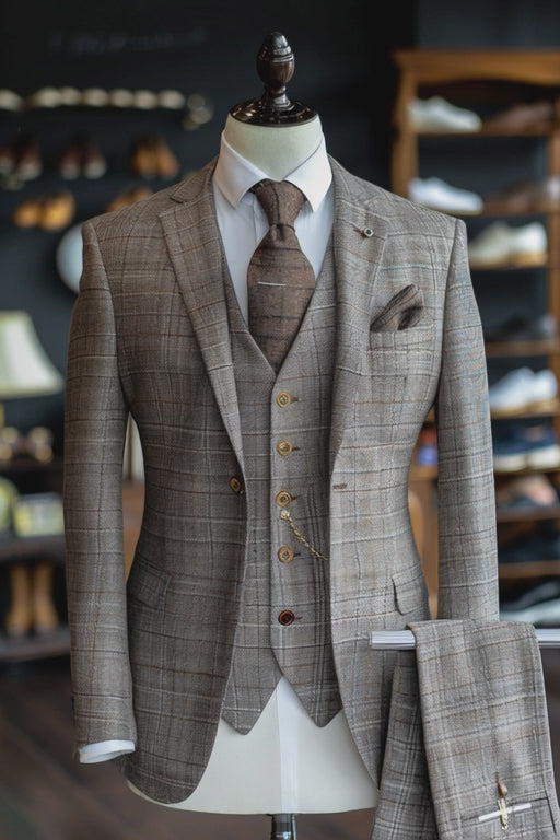 Brown Plaid Linen Suit — custom made to measure men's suit by SuitedNoir