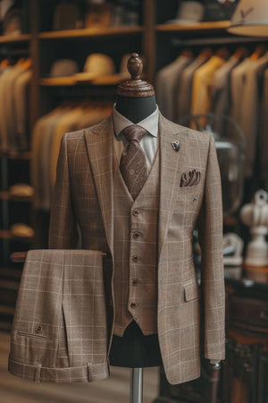 Light Brown Checkered Linen Suit – Custom Made & Made to Measure — 2