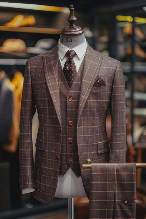 Brown Windowpane Plaid Linen Suit — custom made to measure men's suit by SuitedNoir