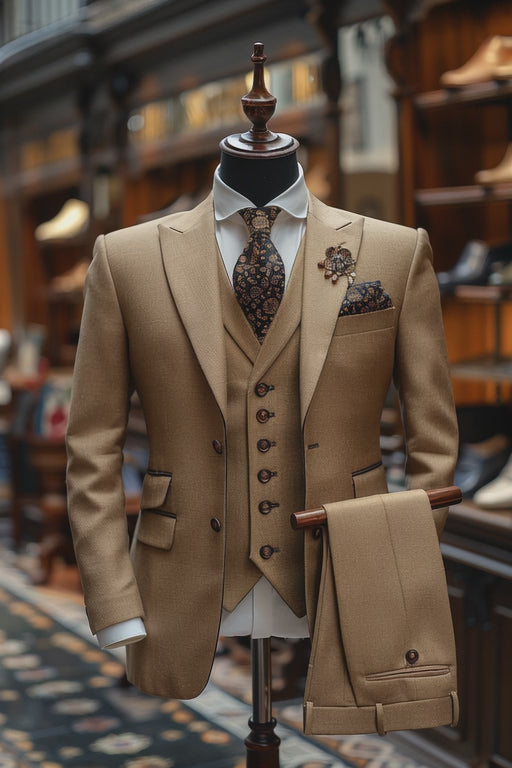 Men's Tan Wool Suit — Custom Made to Measure | SuitedNoir