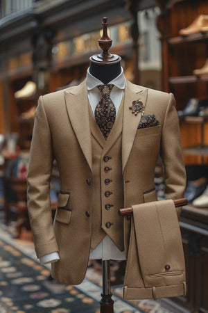 Men's Tan Wool Suit — Custom Made to Measure | SuitedNoir — 2