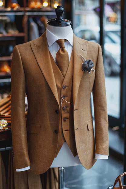 Caramel Linen Suit — custom made to measure men's suit by SuitedNoir
