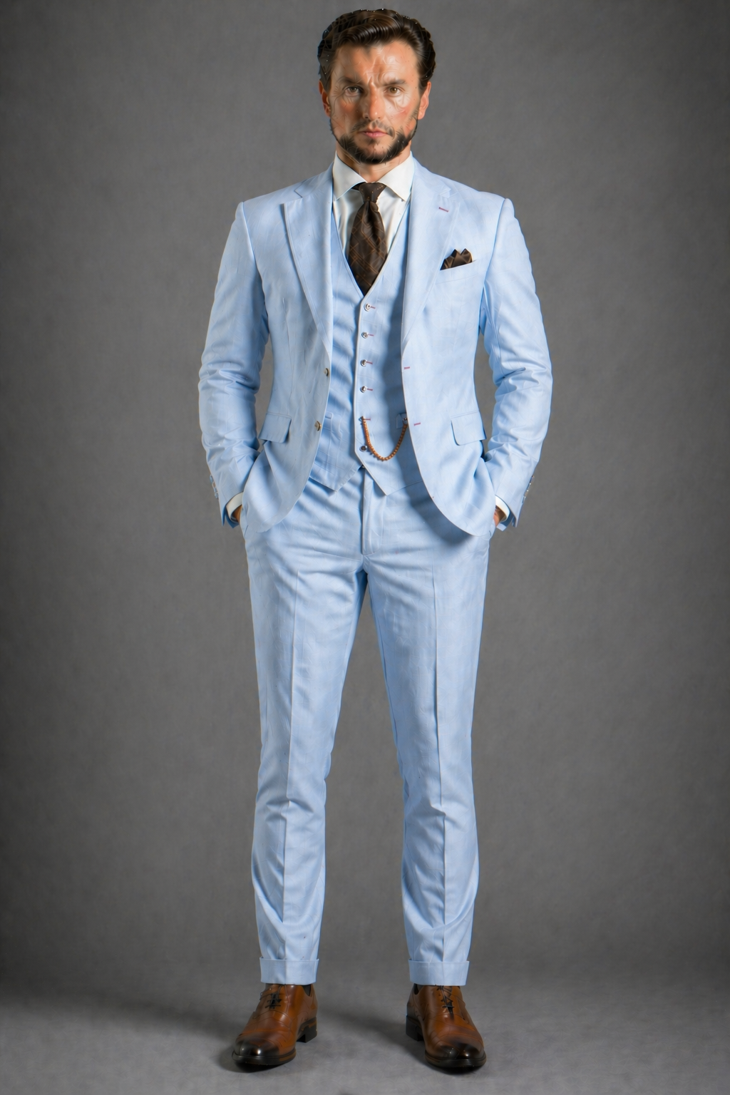 Baby Blue Linen Slim Fit Suit — Custom Made to Measure