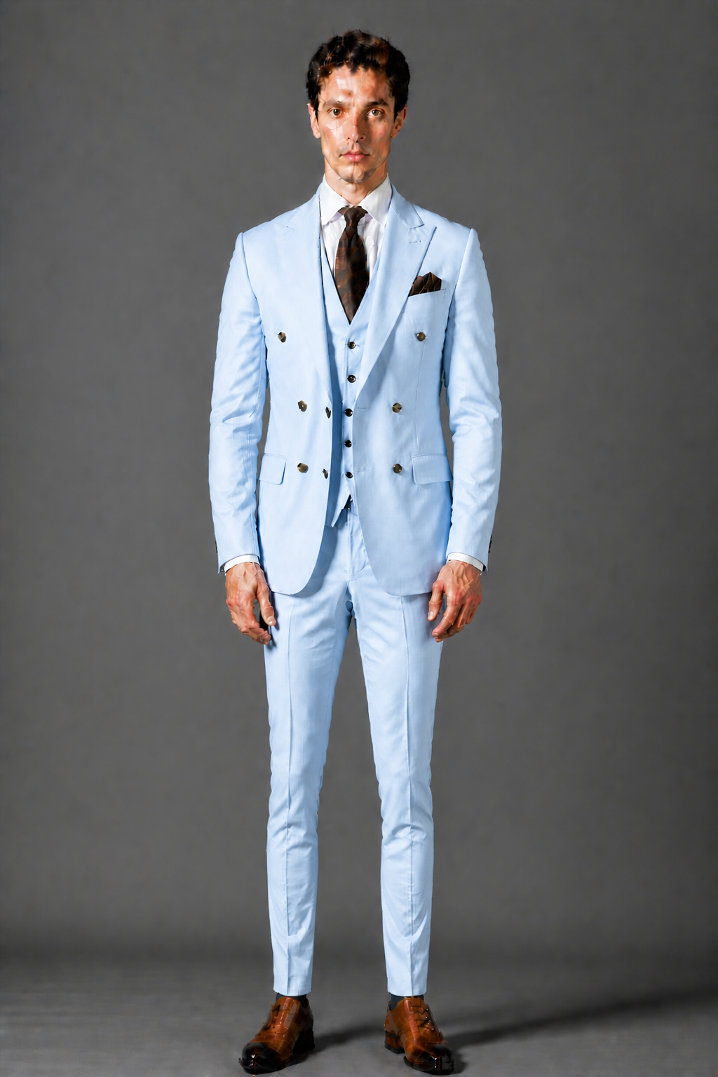 Baby Blue Silk Blend Groomsmen Suit — Custom Made to Measure