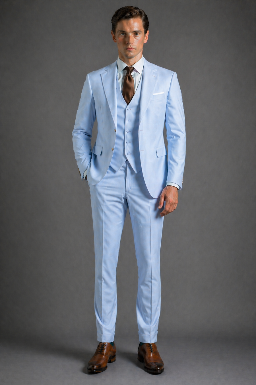 Baby Blue Wool Slim Fit Suit — Custom Made to Measure