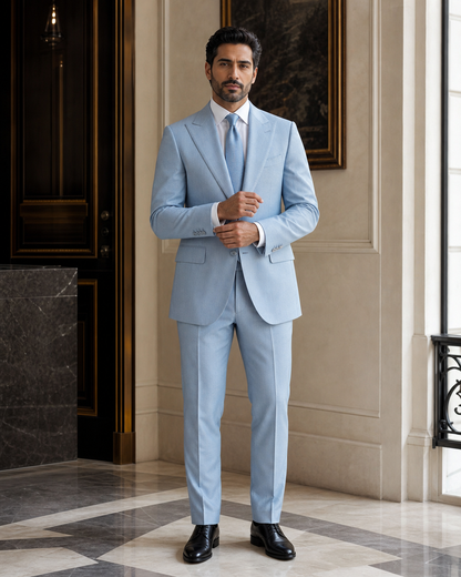 Baby Blue Cashmere Blend Winter Suit - Custom Made to Measure front view