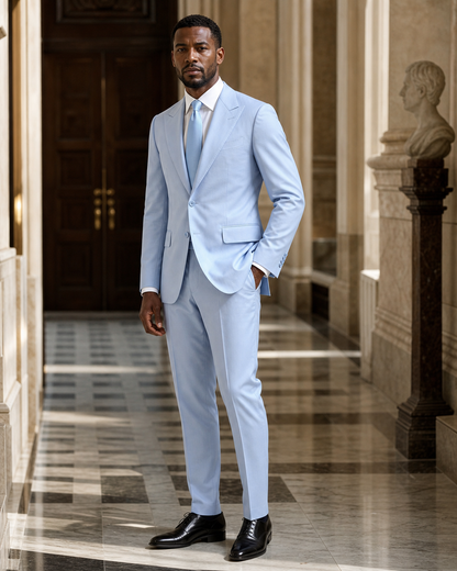 Baby Blue Cotton Beach Wedding Suit - Custom Made to Measure side back view