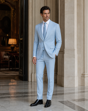 Baby Blue Cotton Outdoor Wedding Suit — Custom Made to Measure — 2